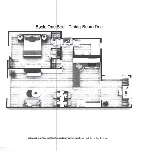Floor plan for 1 bed, 1 bath, 525 sqft